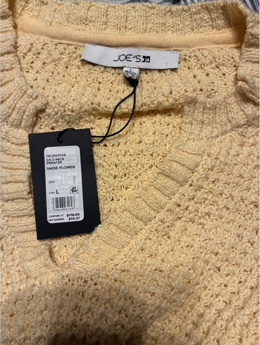 NWT Joe’s Short Sleeve V-Neck Textured Sweater  Anise Flower Yellow Size L